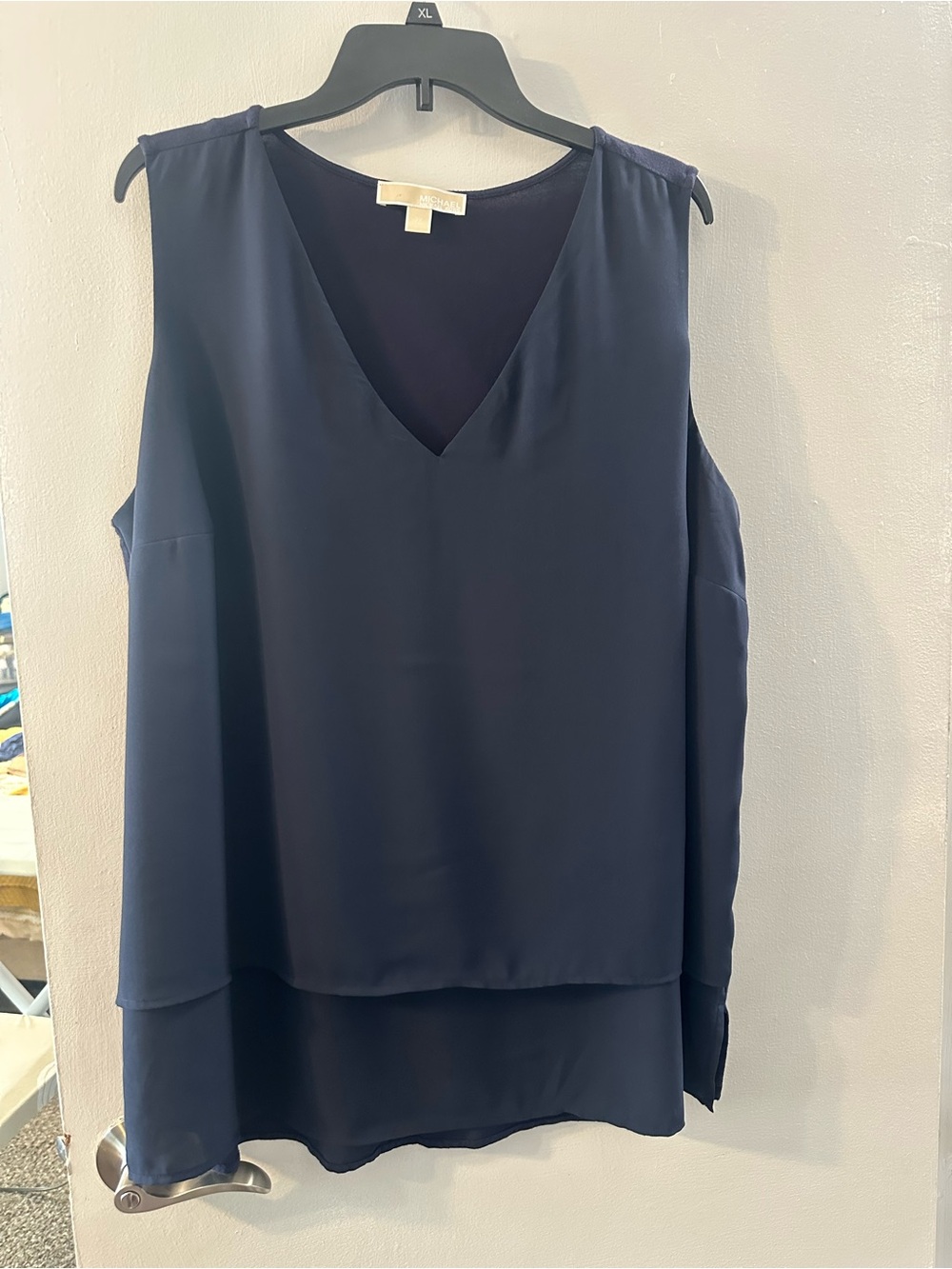 Michael Kors Navy Layered Sleeveless V-Neck Blouse